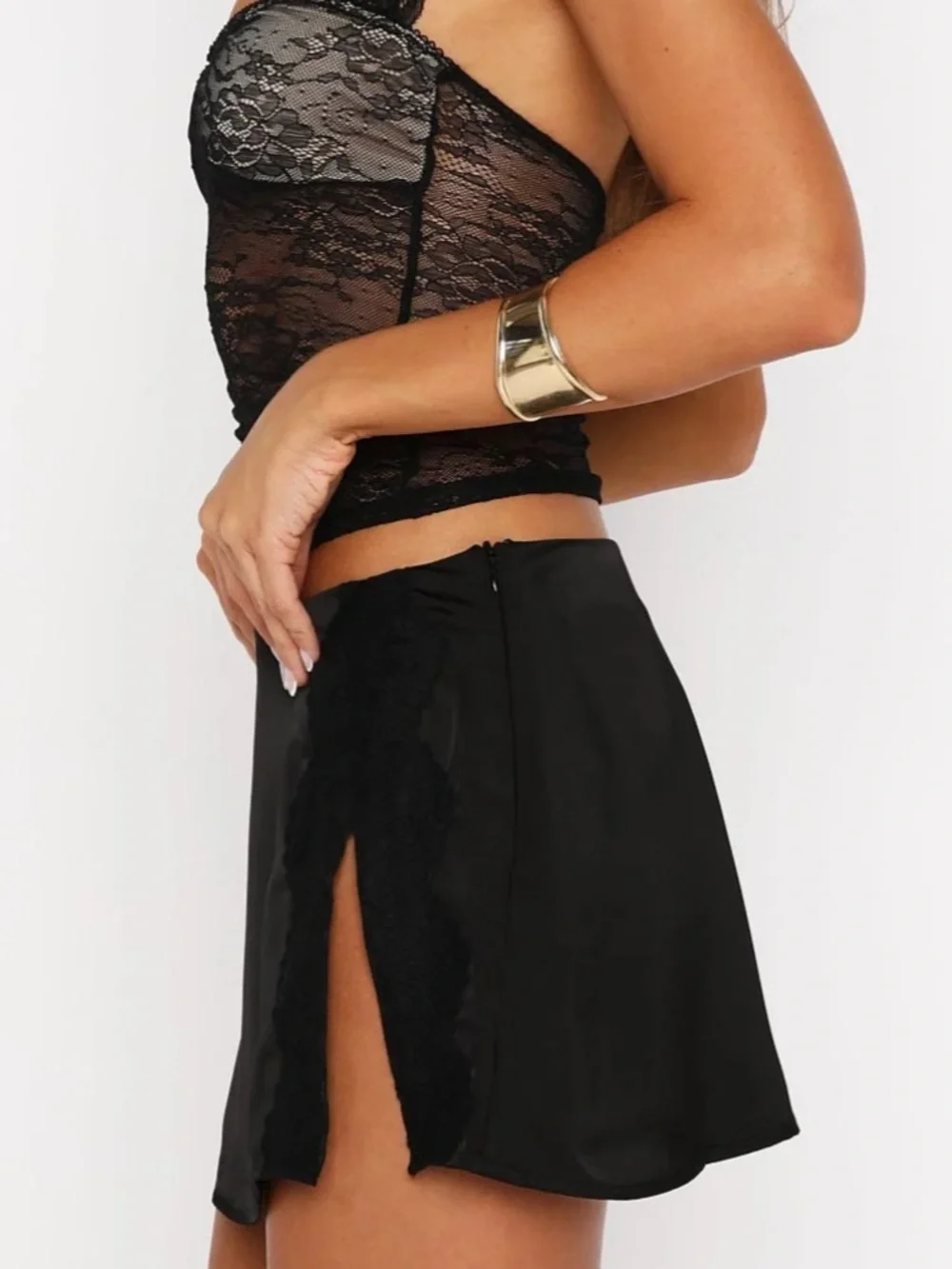 NWT White Fox Black Lace Mini Skirt